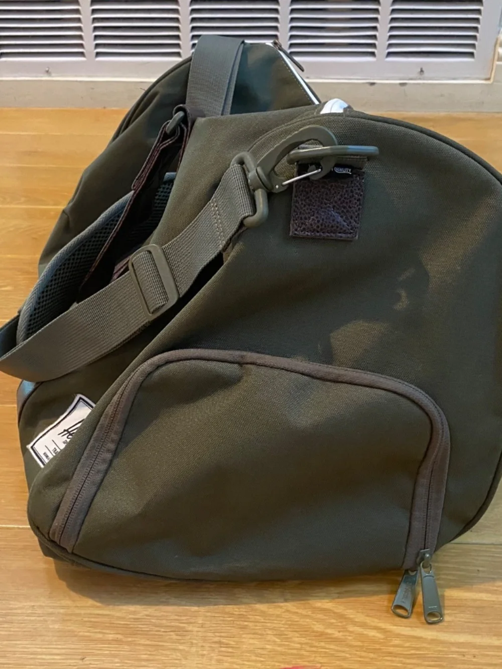 Hershel Novel Duffle Bag, Olive Green, Brown Faux-Leather Handles